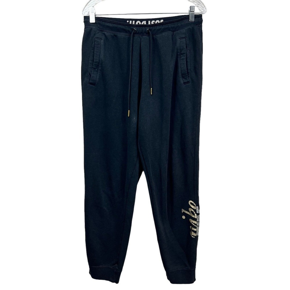 Nike Womens Jogger Pants Sportwear Drawstring Waist Metallic Logo Print Black M*